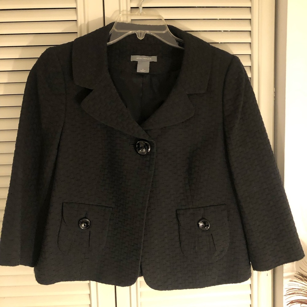 Ann Taylor short black blazer.  Single button closure.